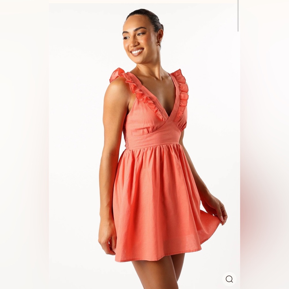 Coral Ruffled Dress by Petal and Pup